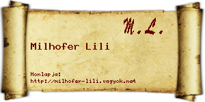 Milhofer Lili névjegykártya